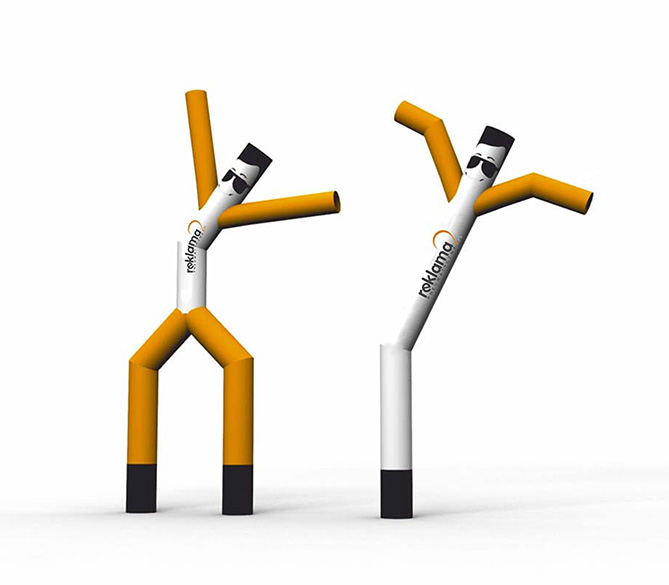 Un élèment de communication avec deux jambes et deux bars comme publicité.
